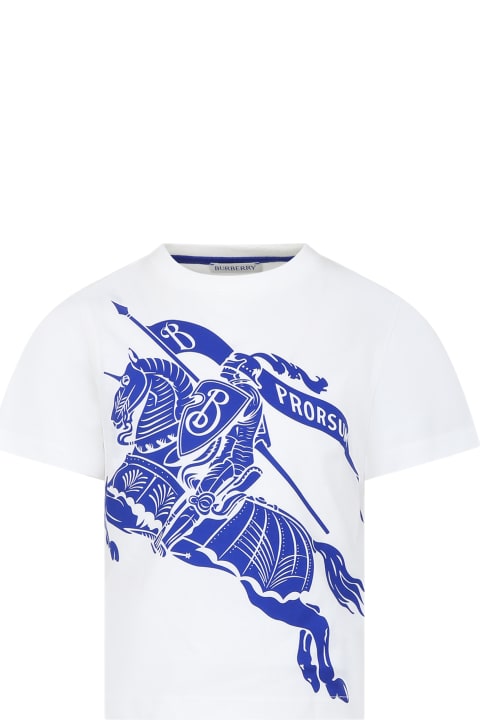 Burberry قمصان بياقة دائرية وقمصان البولو لـ أولاد Burberry White T-shirt For Boy With Print