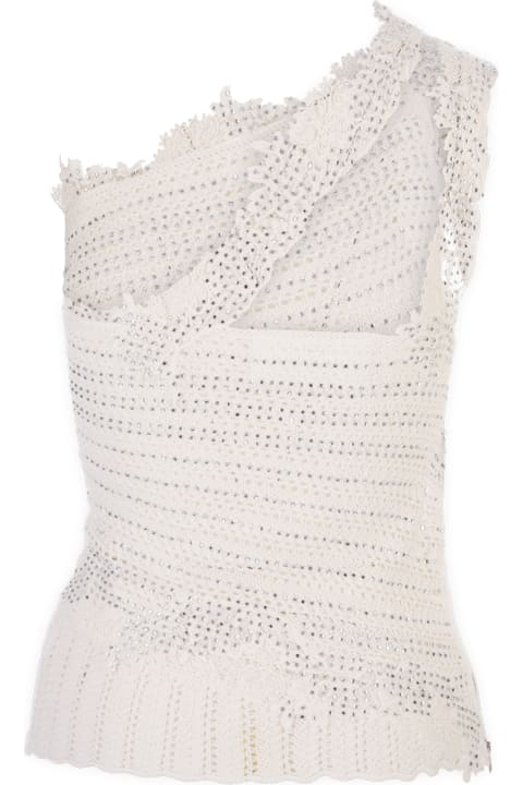 Ermanno Scervino Coats & Jackets for Women Ermanno Scervino White Cotton Top With Lace And Crystals