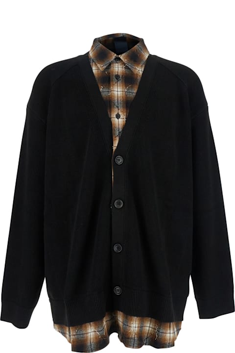 Juun.J for Women Juun.J Black Sweater With Layered Design And Classic Collar In Cotton And Wool Blend Man