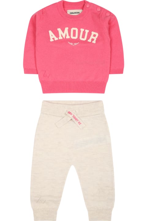 Bottoms for Baby Girls Zadig & Voltaire Neon Coral And Melange Beige Set For Baby