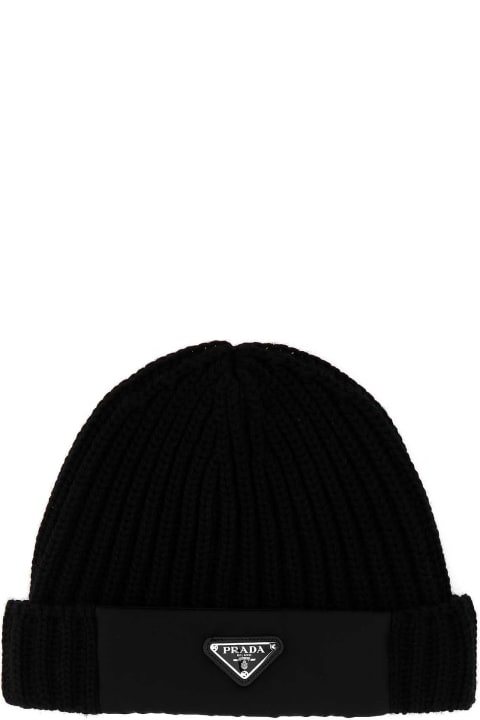 Prada Hi-Tech Accessories for Women Prada Black Wool Beanie Hat