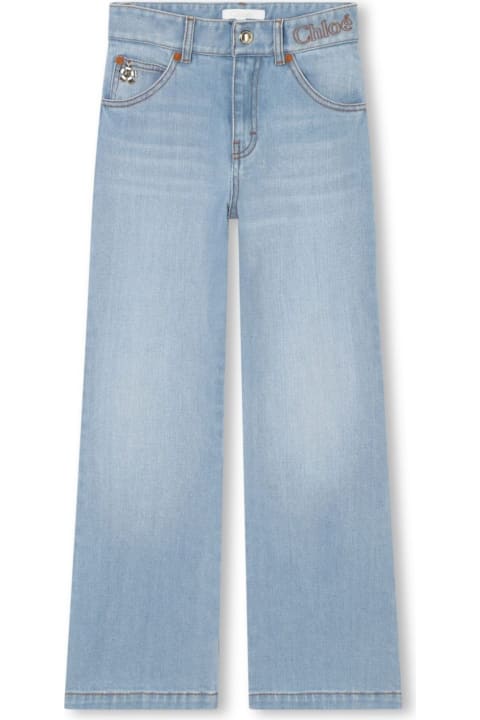 Chloé for Kids Chloé Light Blue Washed Denim Straight Jeans