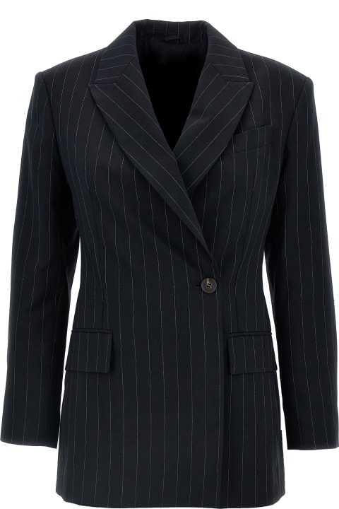 ウィメンズ Brunello Cucinelliのコート＆ジャケット Brunello Cucinelli Pinstriped Double-breasted Blazer