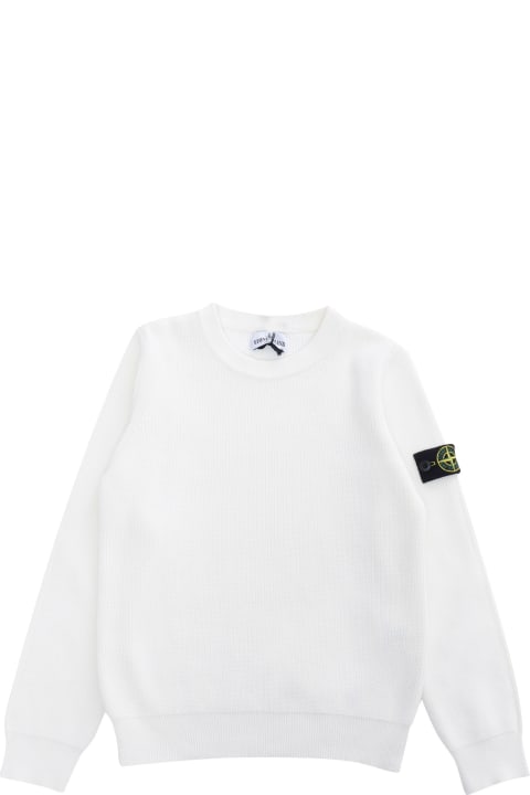 Fashion for Boys Stone Island Junior White Sweater With Logo