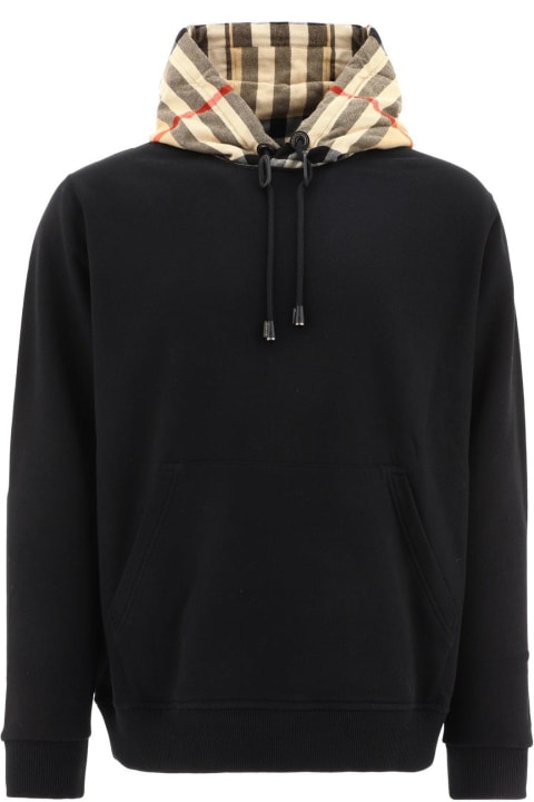 Fleeces & Tracksuits for Men Burberry Check Detailed Drawstring Hoodie