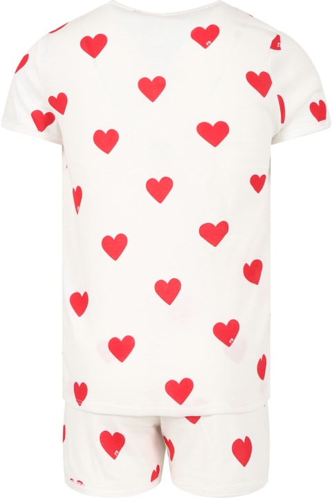 Underwear for Girls Petit Bateau White Pajamas For Girl With Logoed Hearts