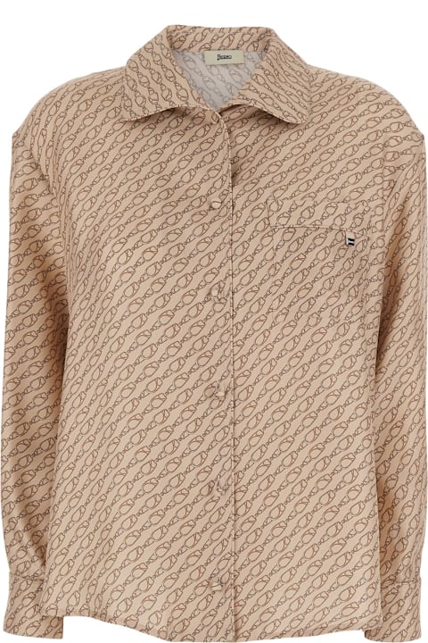 Homeware Herno Beige Silk Shirt With All-over Print And Wide Collar Woman