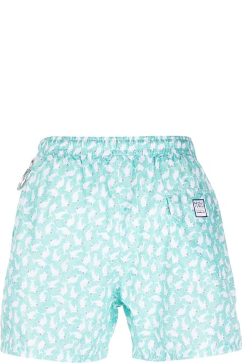 Swimwear for Men Fedeli Aqua Green Swim Shorts With Seals Pattern
