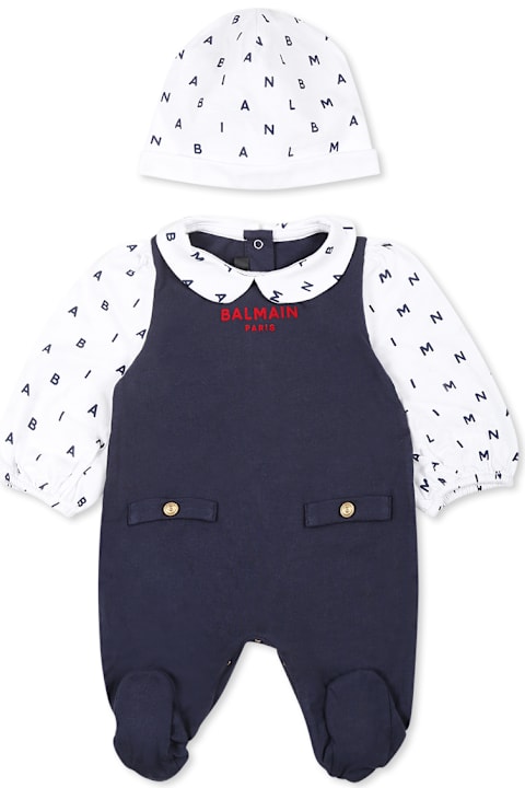 Homeware Balmain Blue Babygrow Set For Baby Girl With Logo