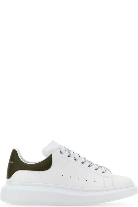 Shoes for Men Alexander McQueen White Leather Sneakers With Army Green Leather Heel