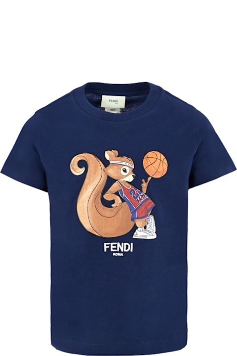 Homeware Fendi Blue T-shirt For Kids With Squirrel Print