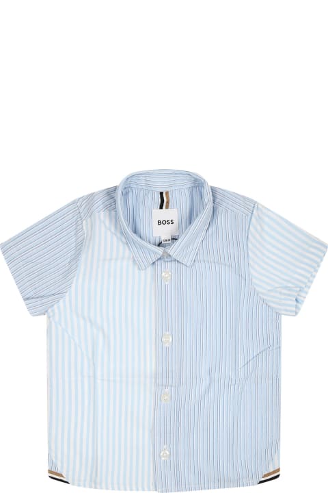 ベビーボーイズ Hugo Bossのシャツ Hugo Boss Light Blue Shirt For Baby Boy With Stripes