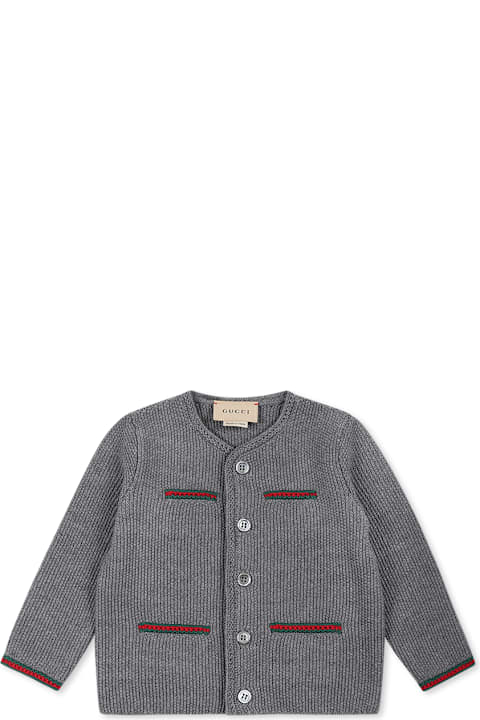 Gucci Sweaters & Sweatshirts for Baby Girls Gucci Grey Cardigan For Baby Boy With Web Stripe