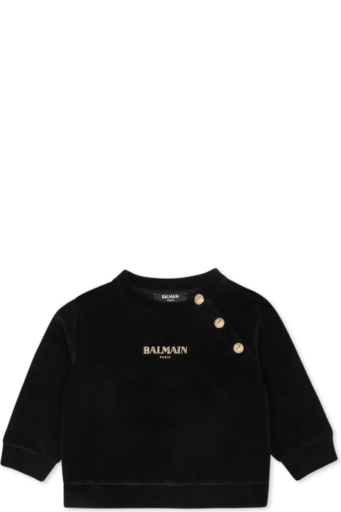 Balmain Sweaters & Sweatshirts for Baby Girls Balmain Black Sweat Shirt For Baby Girl With Logo