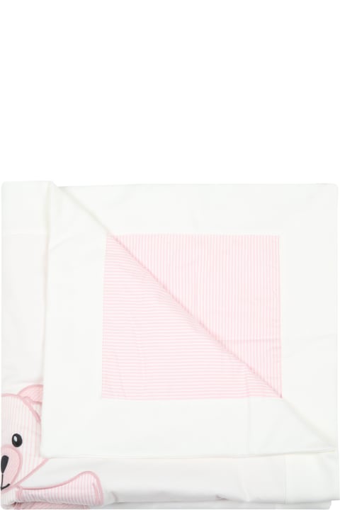 White Blanket For Baby Girl With Bear
