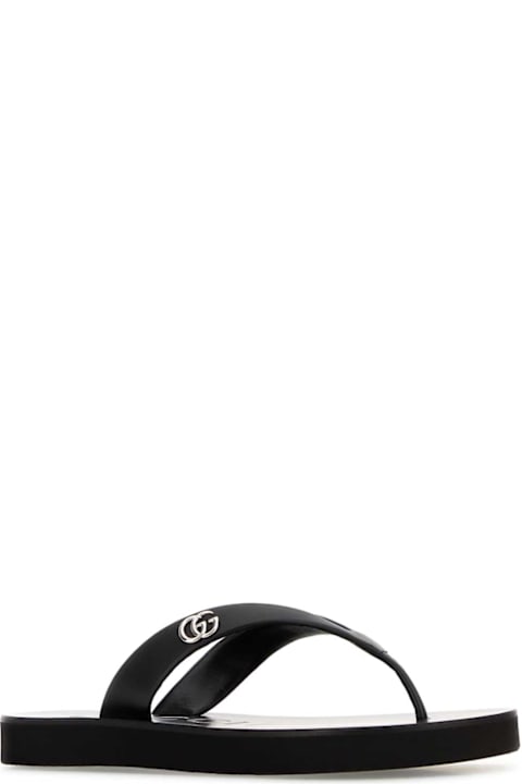 Gucci Black Leather Thong Slippers
