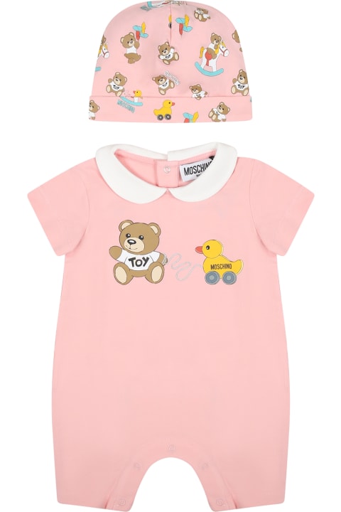 Bodysuits & Sets for Baby Girls Moschino Pink Set For Baby Girl With Teddy Bear
