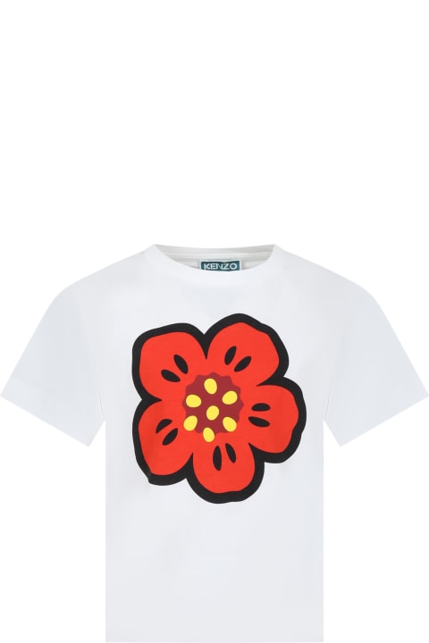 Kenzo Kids T-Shirts & Polo Shirts for Boys Kenzo Kids White T-shirt For Girl With Flower