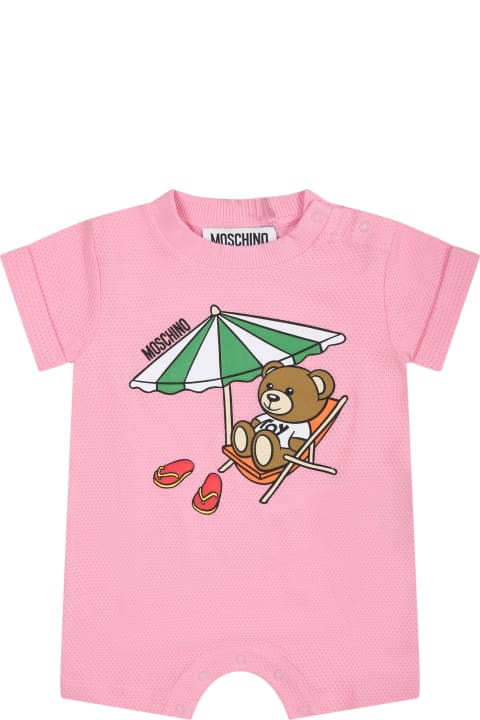 Fashion for Baby Girls Moschino Pink Romper For Baby Girl With Teddy Bear