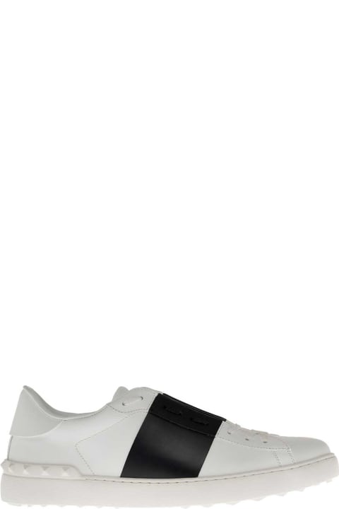 Valentino Garavani Man's Rockstud White And Black Leather Sneakers