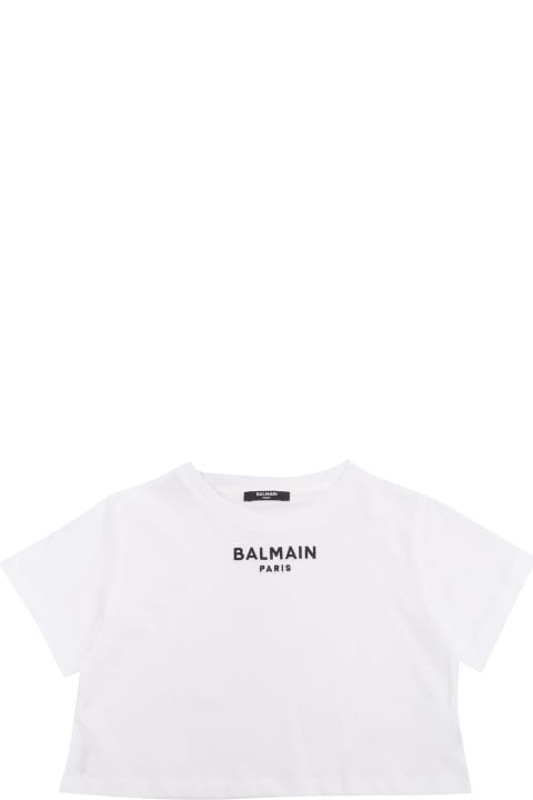 Balmain T-Shirts & Polo Shirts for Girls Balmain White Cropped T-shirt