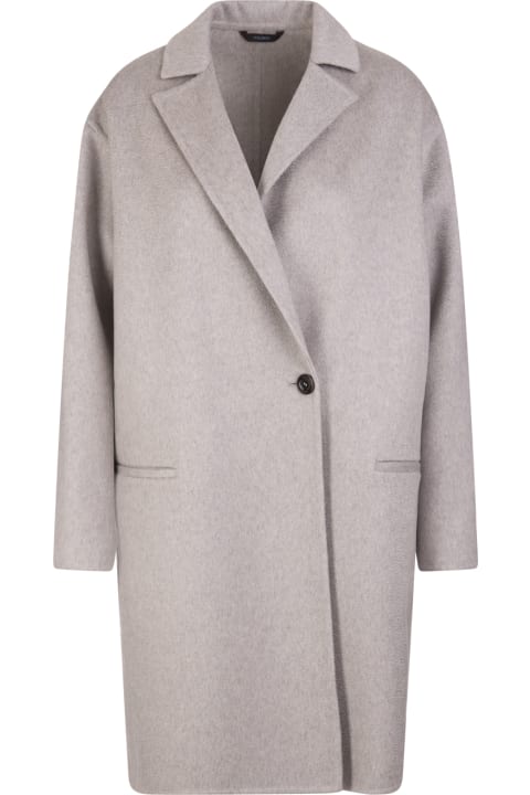 Woman Melange Grey Coat In Cashmere Double