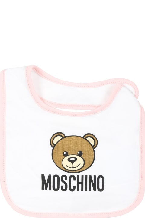 Moschino Accessories & Gifts for Baby Boys Moschino White Set For Baby Girl With Teddy Bear And Logo