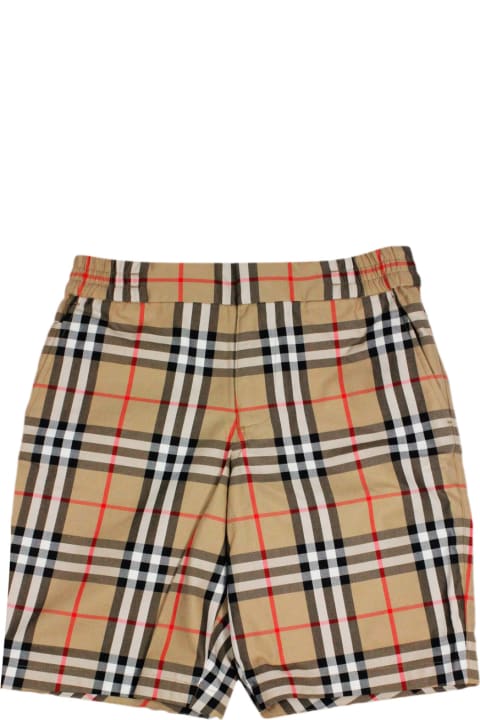 Bottoms for Boys Burberry Cotton Shorts With Check Pattern And Hook And Zip Closure