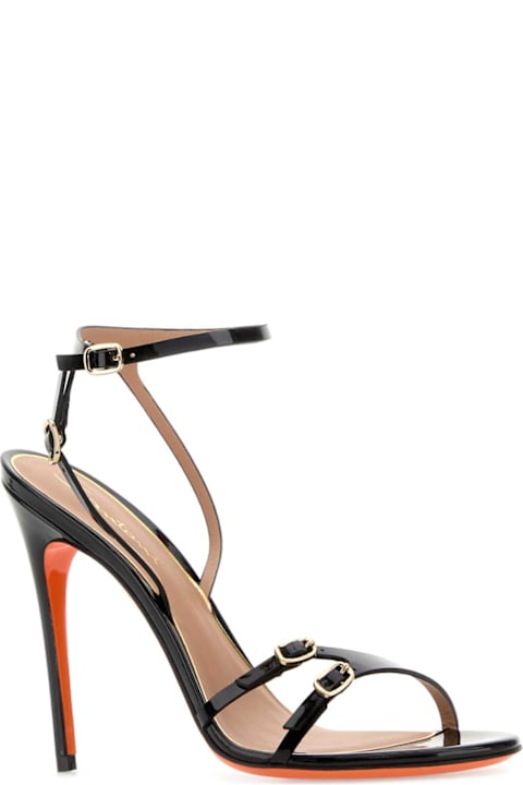 Santoni Black Leather Virna Sandals