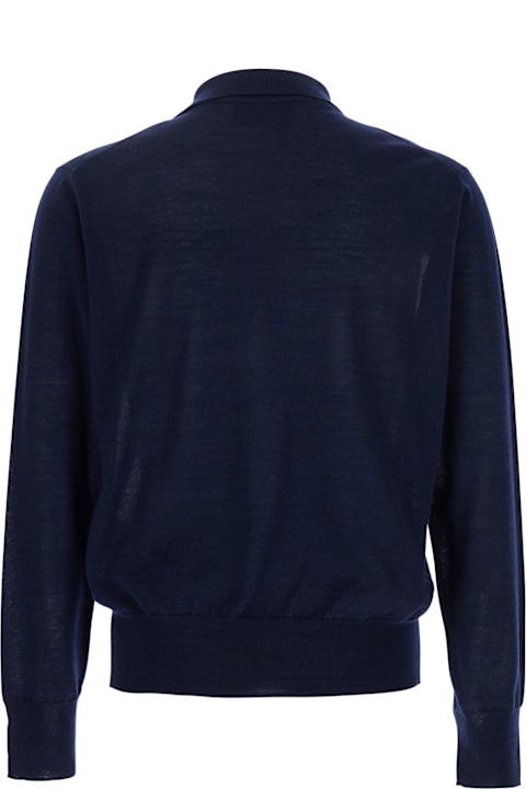 Homeware Ami Alexandre Mattiussi Blue Polo Shirt With Tone-on-tone Embroidered Logo On The Front In Virgin Wool And Silk Blend Man