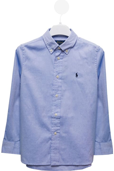 Shirts for Boys Polo Ralph Lauren Light Blue Cotton Poplin Shirt With Logo Polo Ralph Lauren Kids Boy