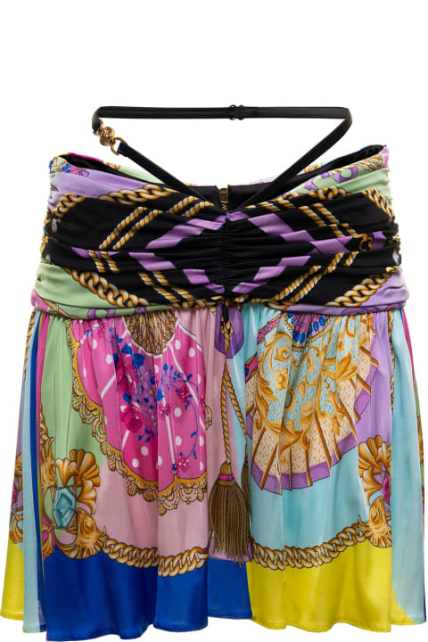 Multicolor Mini Skirt I Ventagli In Fluid Fabric With Allover Print Versace Woman