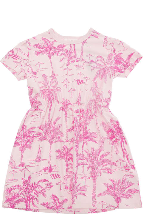 ガールズ ワンピース＆ドレス MC2 Saint Barth 'leila' Pink Dress With All-over Palm Print In Cotton Girl