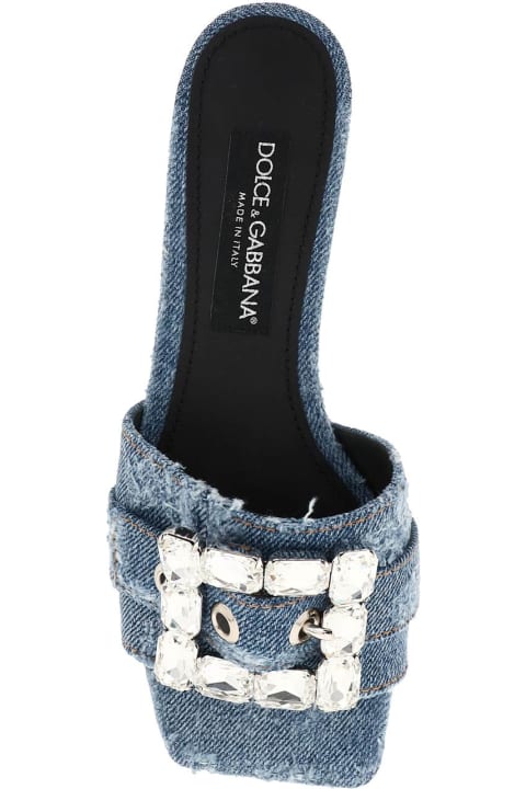 Dolce & Gabbana for Women Dolce & Gabbana Distressed Emblished Slip-on Slides