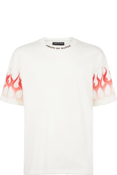 Vision of Super for Men Vision of Super White T-shirt With Red Flames