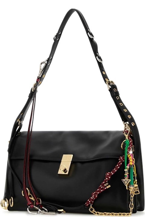 Black Leather Large Prada Soft Sound Shoulder Bag | italist