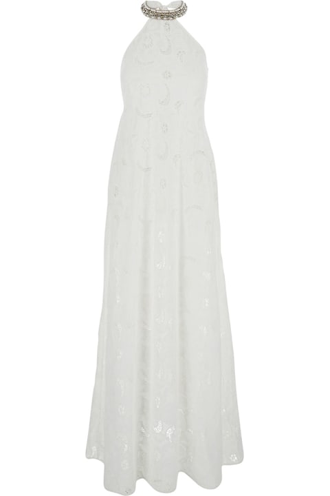 Anjuna Clothing for Women Anjuna 'isabel' White Long Dress With Halterneck And All-over Embroidery In Cotton Woman