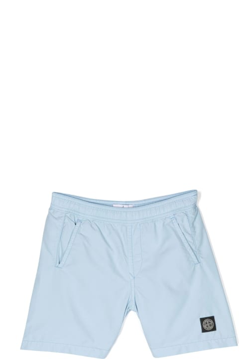 Swimwear for Boys Stone Island Junior Light Blue Swim Shorts With Logo Patch