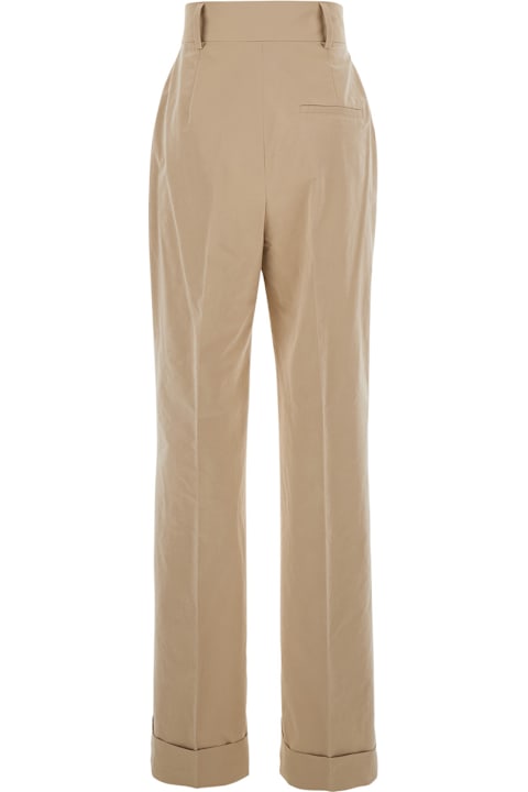 Homeware Philosophy di Lorenzo Serafini Beige Pants With Cuffs And Pleated Details In Cotton Woman
