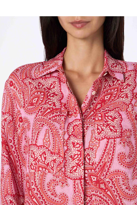 Homeware MC2 Saint Barth Woman Linen Shirt Alodie With Paisley Print And Pockets