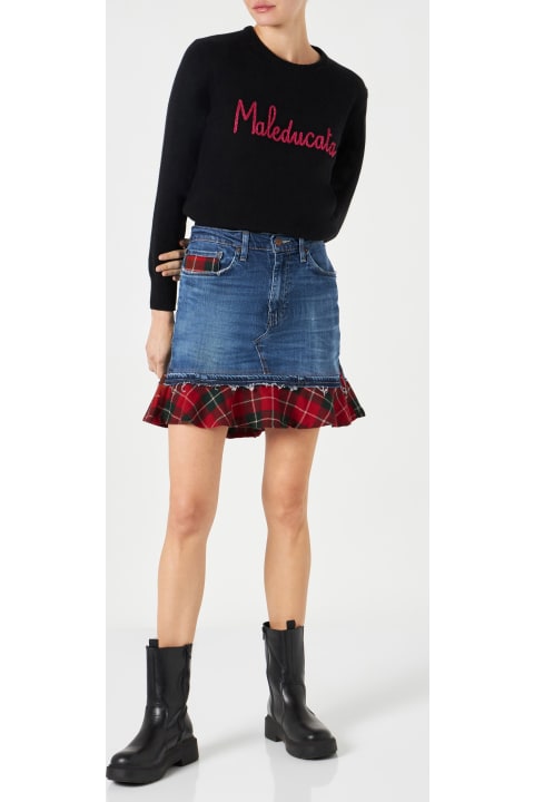 Homeware MC2 Saint Barth Woman Vintage Jeans Skirt With Tartan Details