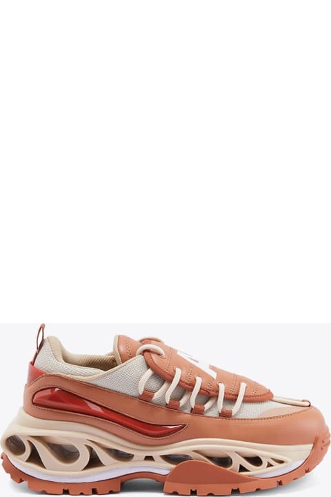 Ginger Lion Orange leather and beige nylon sneaker - Ginger lion