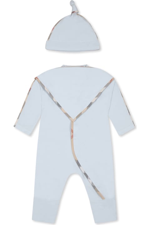 Homeware Burberry Light Blue Babygrow Set For Baby Boy With Vintage Check