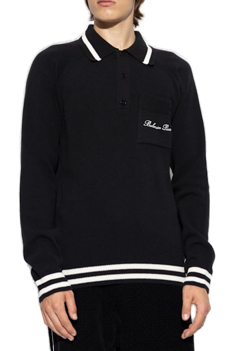 Balmain Clothing for Men Balmain Logo Embroidered Long-sleeve Polo Shirt