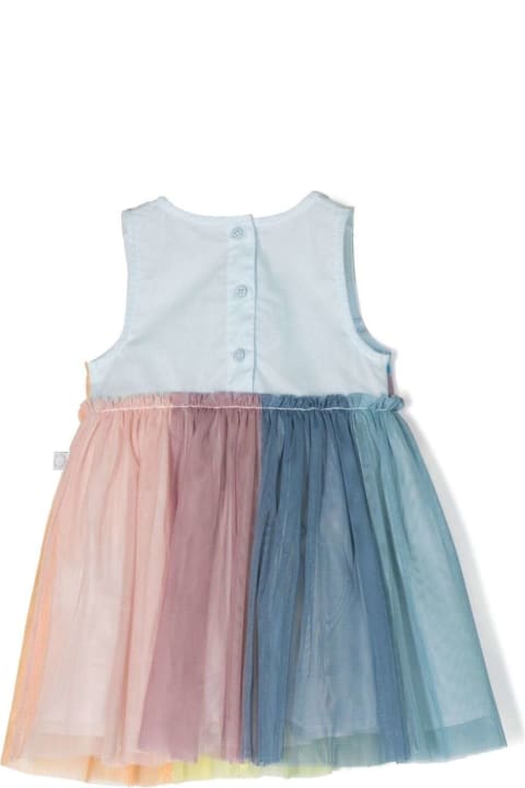 Stella McCartney Kids Stella McCartney Kids Rainbow-striped Dress With Tulle Overlay In Multicolored Cotton Baby