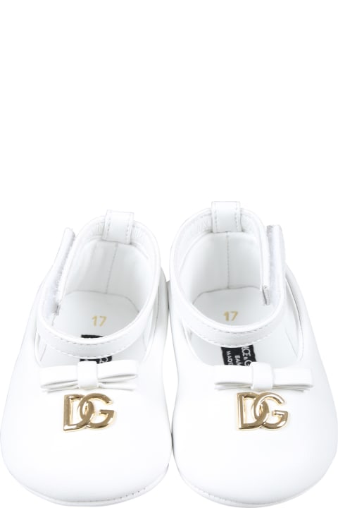 Dolce & Gabbana Kids Dolce & Gabbana White Ballet Flats For Baby Girl With Logo