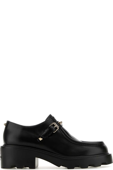 أحذية برباط لـ السيدات Valentino Garavani Black Leather Rockstud Monk Strap Shoes