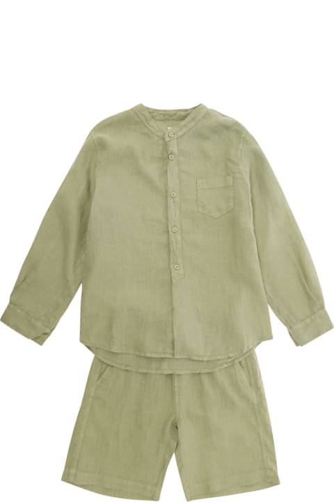 Jumpsuits for Boys Il Gufo Green Shirt And Shorts Set In Linen Boy