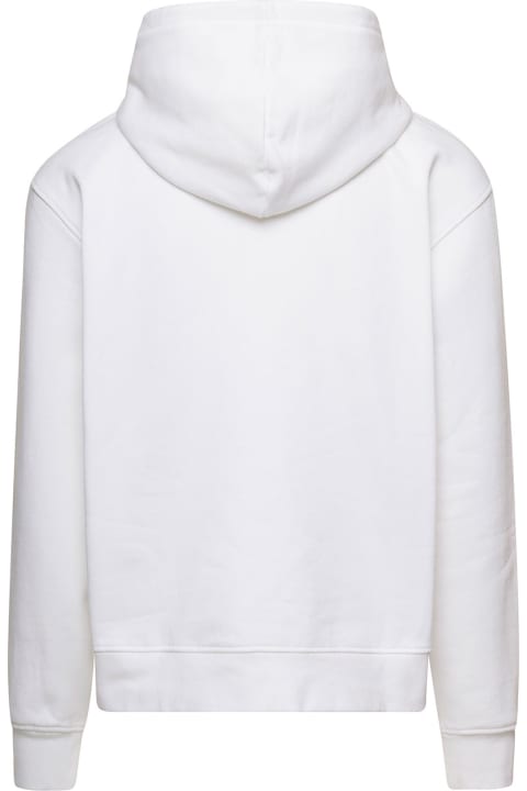 White Hoodie With Contrasting Logo Embroidery In Cotton Man