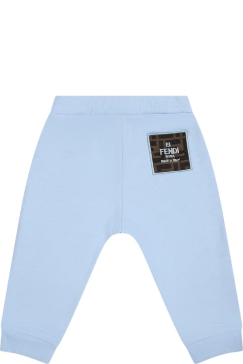 Fendi Bottoms for Baby Girls Fendi Light Blue Trousers For Baby Boy With Logo
